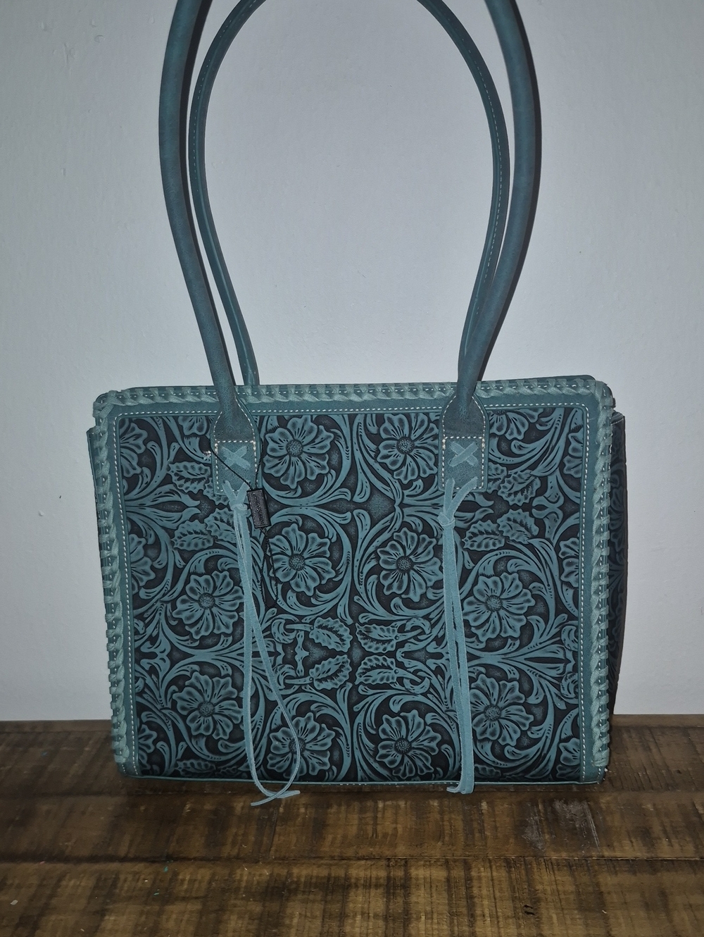NWOT Montana West Teal Floral Tooled Tote Bag